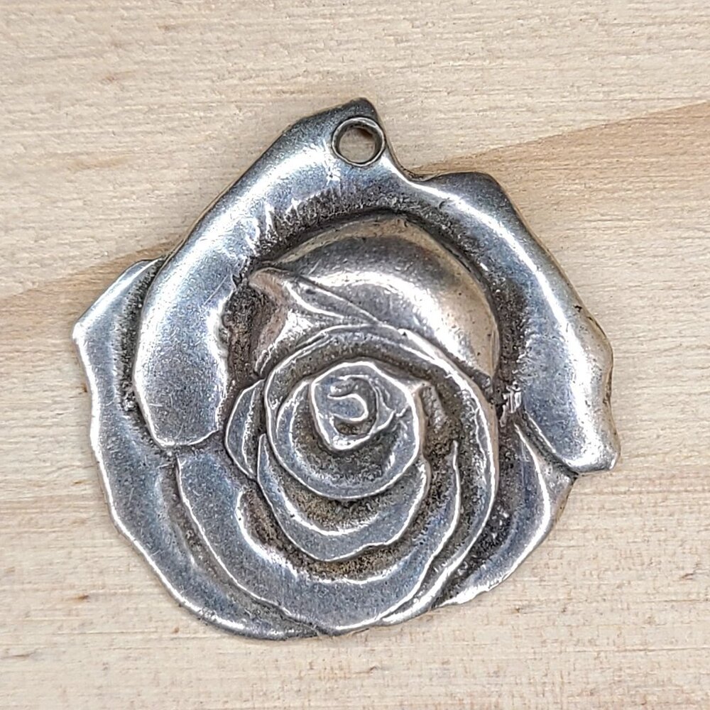 Vintage Sterling Silver Rose Pendant Charm